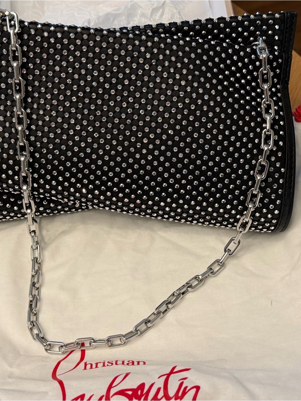 Christian Louboutin Black Crystal-Studded Chain Shoulder Clutch - Picture 3 of 10